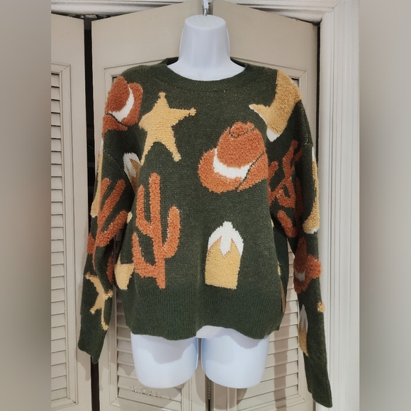 Dreamers By Debut Western-Inspired Green Sweater Juniors S NWT - Picture 2 of 7
